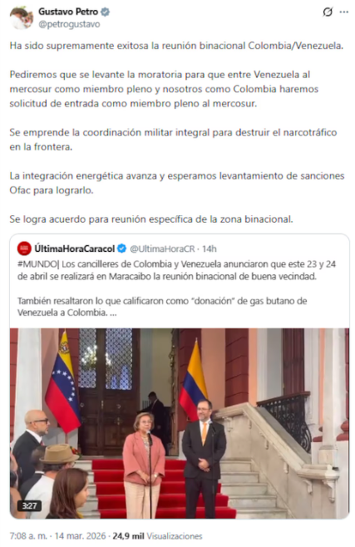 El posteo de Gustavo Petro El posteo de Gustavo Petro