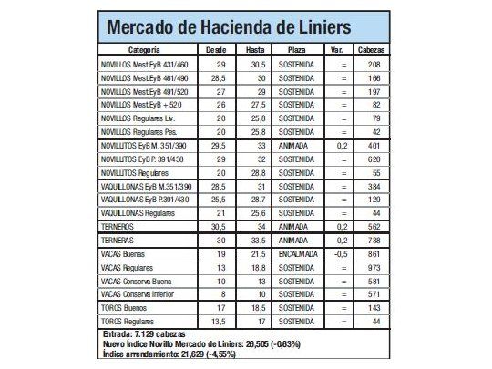 Índice Novillo cayó un 0,6% en Liniers