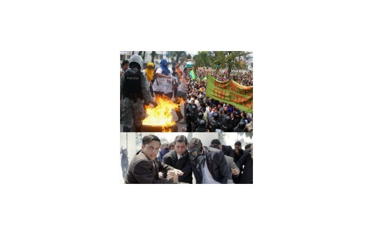 El mandatario debió abandonar el cuartel al que había acudido personalmente para negociar con los policías en medio de enfrentamientos entre los manifestantes y su personal de seguridad. Afectado por los gases lacrimógenos, Correa salió del regimiento en camilla, y fue trasladado a un hospital.