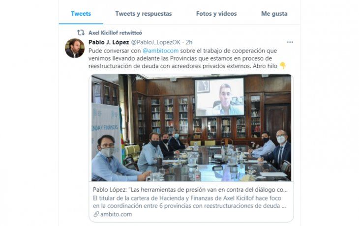Kicillofretuiteó el mensaje de López.
