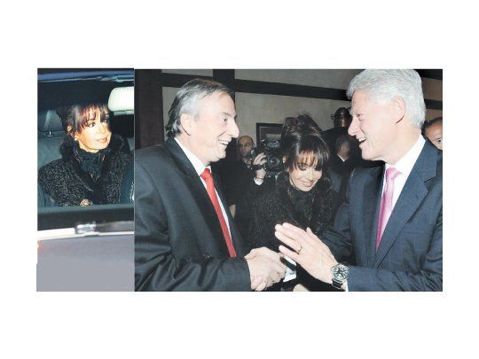En la cena que compartió con Bill Clinton y con Néstor Kirchner, la Presidente usó accesorios y un abrigo de piel como los que se usaban en los años noventa.