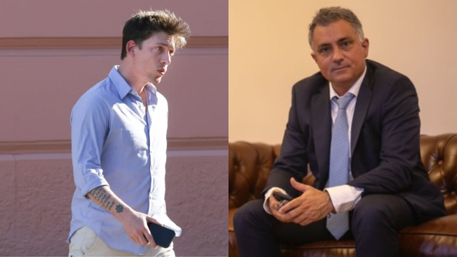 Santiago Caputo, asesor presidencial, y Sebastián Pareja, presidente de La Libertad Avanza en territorio bonaerense.