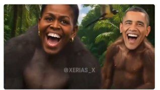Los Obama están representados como monos en medio de una selva.