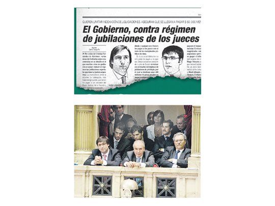Ámbito Financiero anticipó la decisión del Gobierno.; Comparten palco ayer en el Congreso Diego Bossio (titular de la ANSES), José López (secretario de Obras Públicas), Juan Carlos Pezoa (secretario de Hacienda), Mariano Recalde (titular de Aerolíneas Argentinas) y Axel Kicillof (secretario de Política Económica).