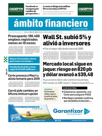 Tapa Edicion Impresa del 2018-12-27