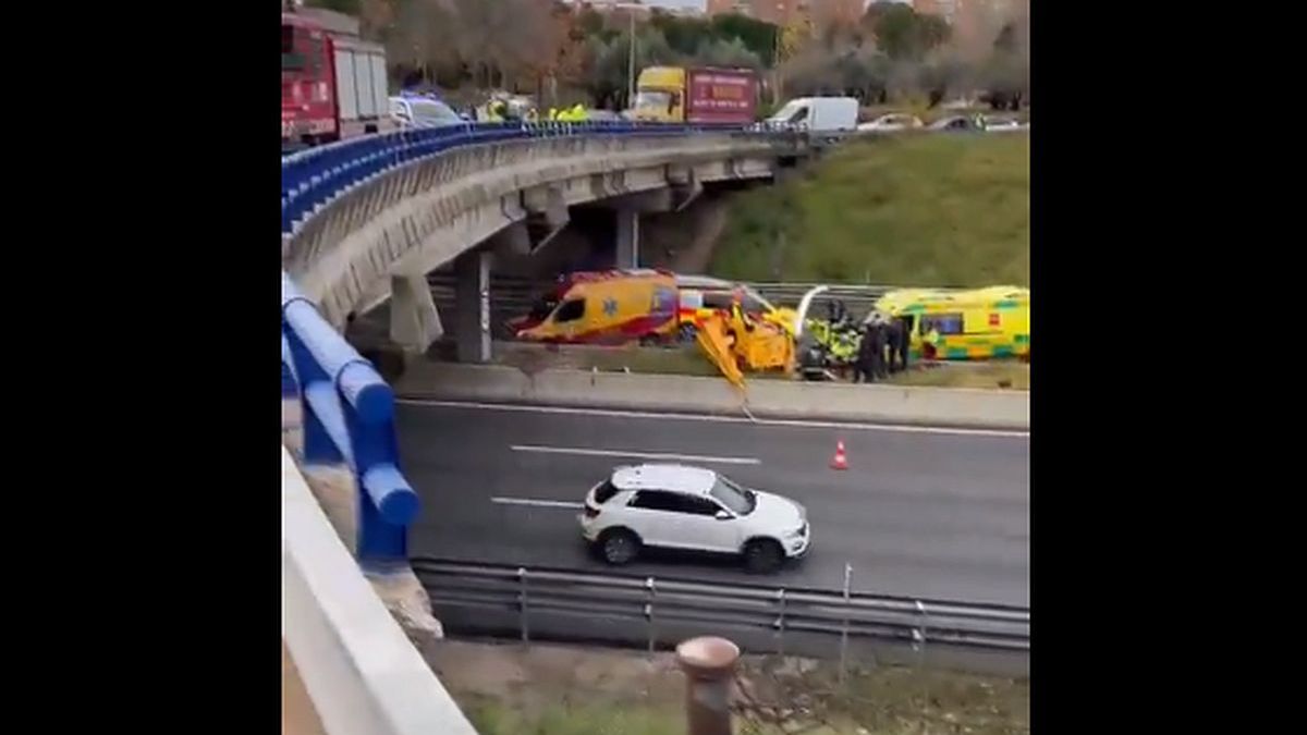 A helicopter crashed on a Madrid highway: three injured