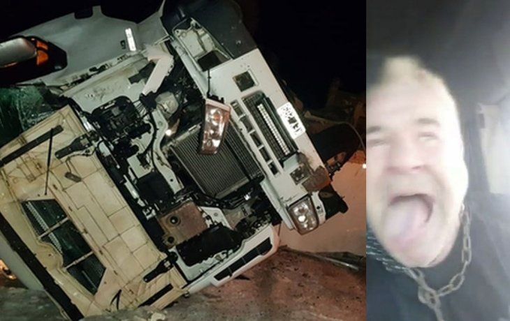 Indignante: camionero que manejaba con una damajuana de vino volcó en la nieve