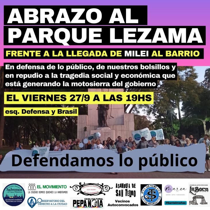Diferentes organizaciones sociales convocaron a un abrazo al Parque Lezama. Diferentes organizaciones sociales convocaron a un abrazo al Parque Lezama.