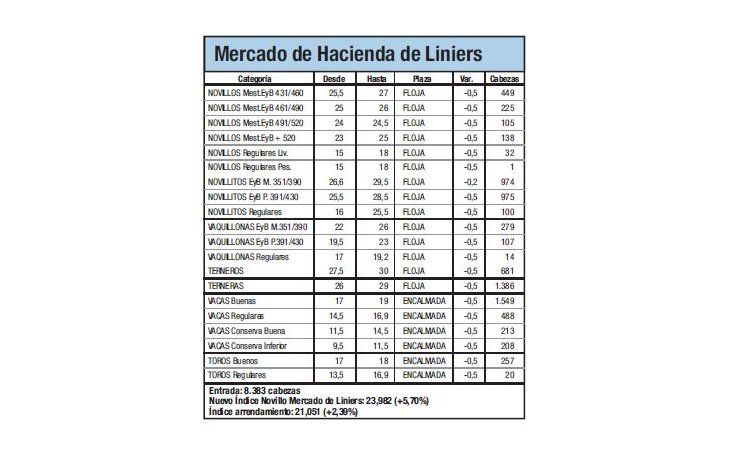 Índice Novillo subió un 5,7% en Liniers