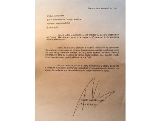 Echegaray renunció a la AGN