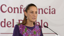Claudia Sheinbaum en la Mañanera del Pueblo desde el Palacio Nacional.