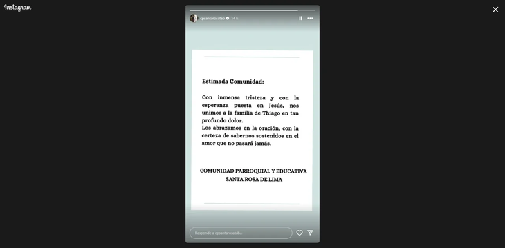 La Comunidad Parroquial Educativa Santa Rosa de Lima despidió a Thiago tras la tragedia.