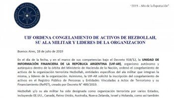 la uif ordeno congelar los activos de hezbollah