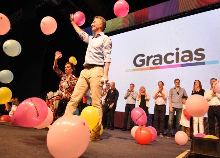 Mauricio Macri anunciando su triunfo.