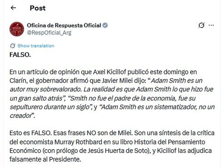 La “Oficina de Respuestas -Tontas- Oficiales”, salió a atacar a Axel Kicillof, inventando su propia serie de “fake news”, apenas vio que podía cuestionarse la sabiduría del Presidente de los argentinos