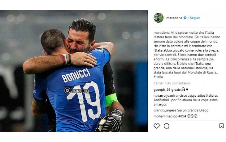 El mensaje de Maradona en su cuenta de Instagram.