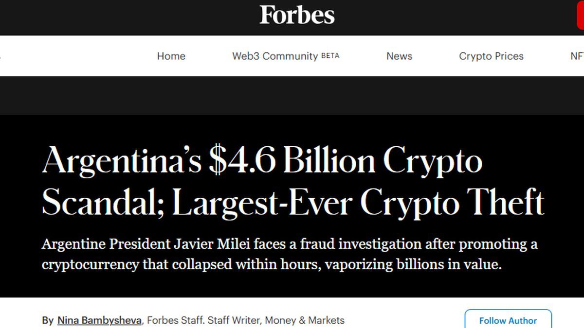 Forbes calificó al escándalo $LIBRA de Javier Milei como el robo cripto más  grande de la historia