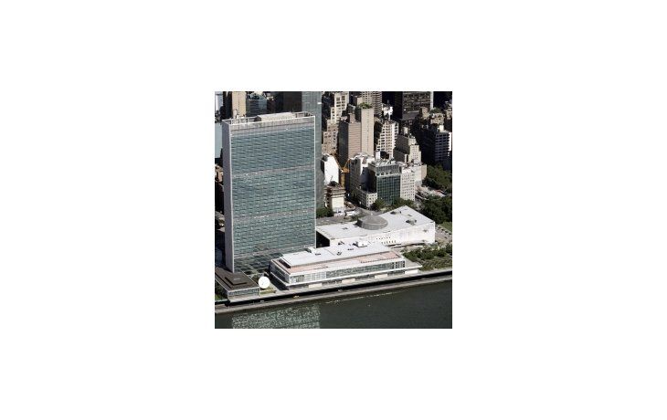 Vista aérea del edificio de Naciones Unidas en Nueva York.
