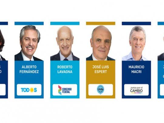 Candidatos 2019. Del Caño, Fernández, Lavagna, Espert, Macri y Gómez Centurión.