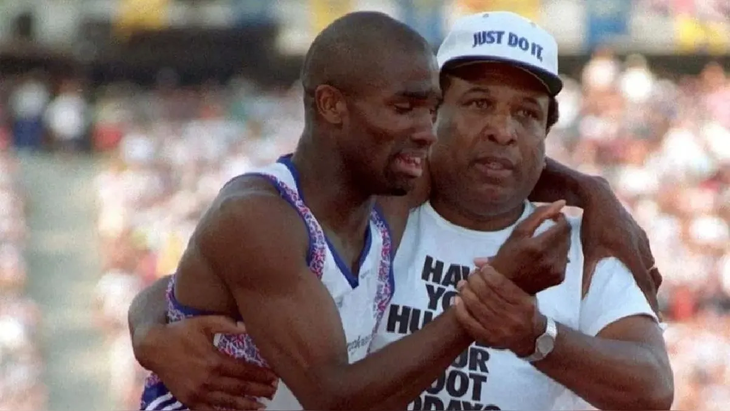 Derek Redmond with his father Jim in one of the most emotional moments of the Olympic Games Derek Redmond with his father Jim in one of the most emotional moments of the Olympic Games