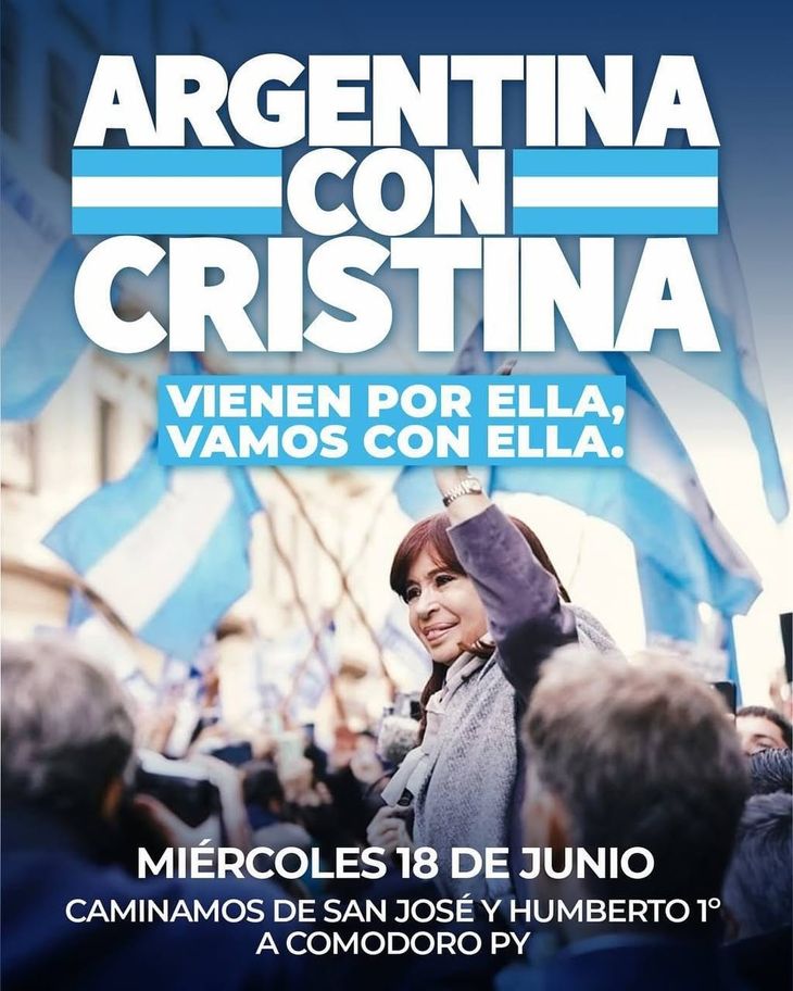 La convocatoria para acompañar a Cristina Kirchner a Comodoro Py.