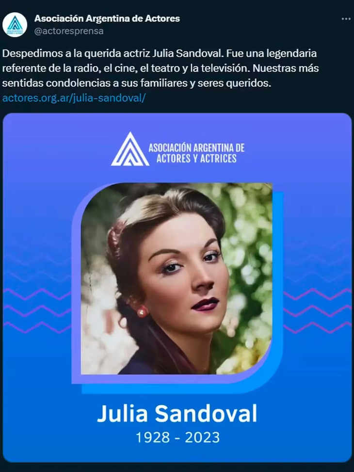Julia Sandoval, star of radio theater and the golden age of Argentine cinema, died