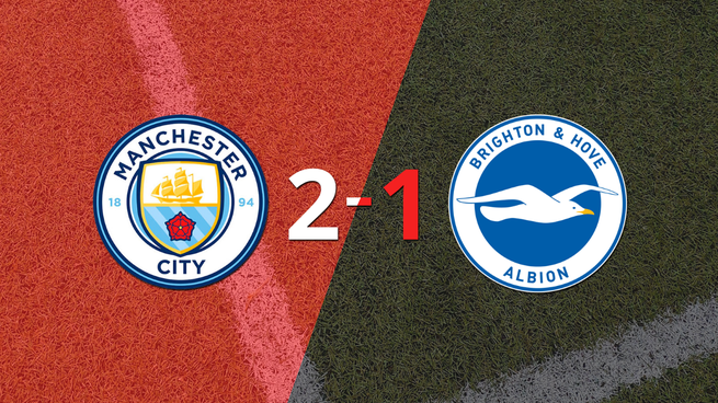 Manchester City logra 3 puntos al vencer de local a Brighton and Hove 2-1