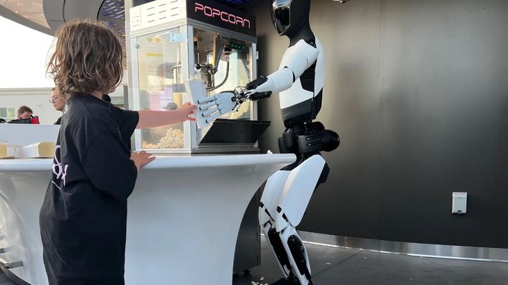 Optimus robot offer service at the restaurant. Optimus robot offer service at the restaurant.