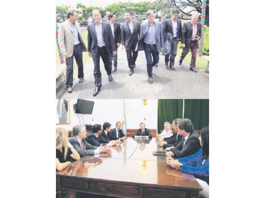 Martín Insaurralde (Lomas) y Gabriel Katopodis (San Martín), referentes del G8 (que nuclea a intendentes del GBA, que pretende tener protagonismo, ser interlocutor con Vidal y pulsear en el nuevo peronismo (arriba). Daniel Scioli almorzó ayer con senadores nacionales del FpV, encabezados por Miguel Ángel Pichetto, y les avisó que seguirá militante y en carrera. Apunta a convertirse en candidato a senador en 2017 (abajo).