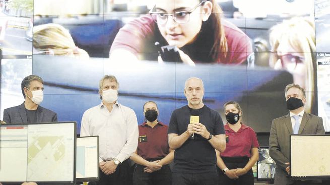 Seguridad. Jorge Macri, Felipe Miguel, Horacio R. Larreta y Marcelo D´Alessandro, ayer en la presentación del Mapa del Delito.