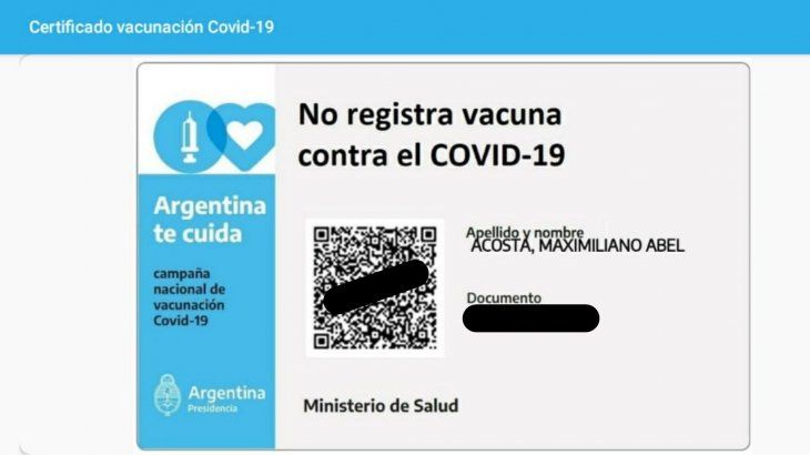 Pese a haber recibido la primera vacuna, la app Mi Argentina no registra el hecho.