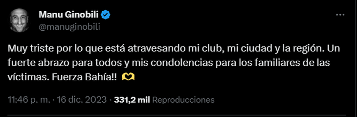 Manu Ginobili’s heartfelt message about the storm in Bahía Blanca: “Very sad”