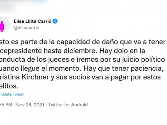 Elisa Carrió amenazó con juicio político&nbsp;