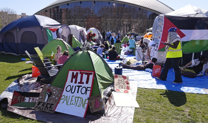 Students set up tents on the university campus. Students set up tents on the university campus.