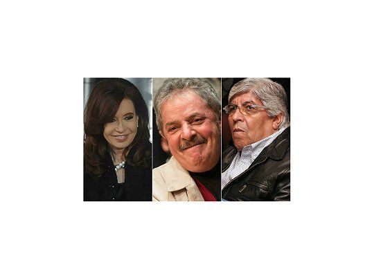 Cristina de Kirchner, Luiz Inácio Lula da Silva y Hugo Moyano.