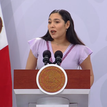 Indira Vizcaíno Silva en la Mañanera del Pueblo de este viernes desde Colima. Indira Vizcaíno Silva en la Mañanera del Pueblo de este viernes desde Colima.