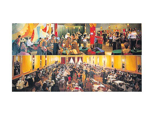 Las pinturas sobre tango de Daniel Kaplan emplazadas en uno de sus salones justificanpor sí solas la visita a un museo que alberga, entre otras joyas, 50 obras de arte contemporáneoargentino.