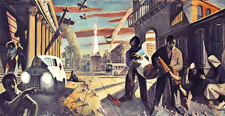 Ilustración que describe el momento del Bombardeo a Plaza de Mayo. Ilustración que describe el momento del Bombardeo a Plaza de Mayo.