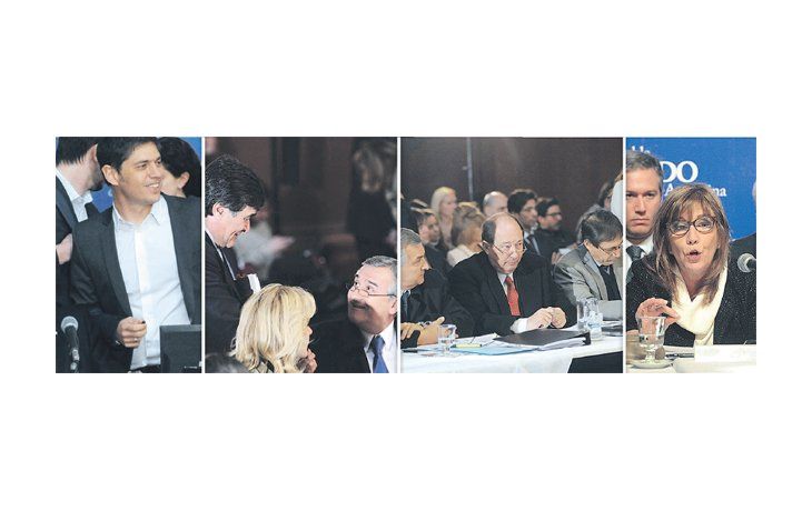 ámbito.com | Axel Kicillof, Ernesto Sanz y  la procuradora del Tesoro, Angelina Abbona, ayer en el debate del Senado de la ley que modifica el domicilio de pago a bonistas. Carlos Zannini se acercó a bromear con el radical Gerardo Morales.