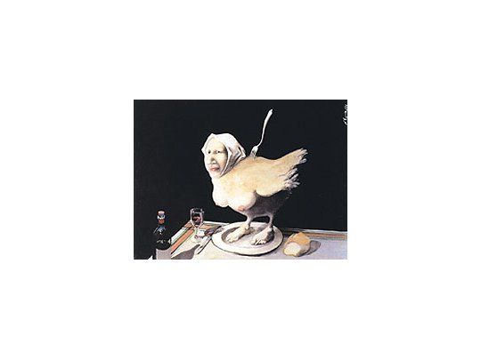 «La gallina», unejemplo delsevero humor deFermín Eguía,cuya prolíficaobra, siemprepoblada depersonajes defábula desdeuna miradasatírica, sepuede apreciaren el CentroRecoleta.