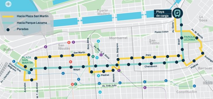 El recorrido que harán los nuevos colectivos eléctricos de la Ciudad de Buenos Aires. El recorrido que harán los nuevos colectivos eléctricos de la Ciudad de Buenos Aires.
