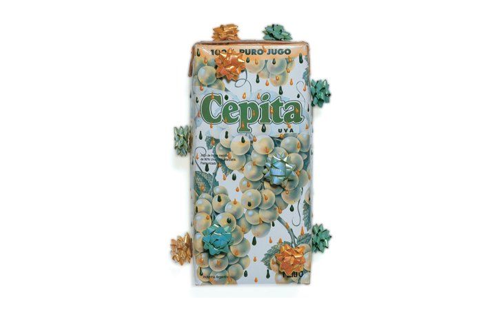 La icónica caja de jugo de Marcelo Pombo, uno de los 60 artistas que incluye la muestra «Arte argentino en la Colección de Malba. Obras 1989-2010», a través de la cual el museo ejerce su poder orientador sobre público y coleccionistas.