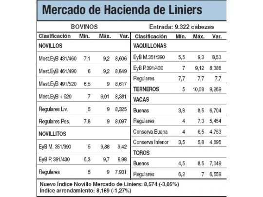 Los novillos cayeron un 3%