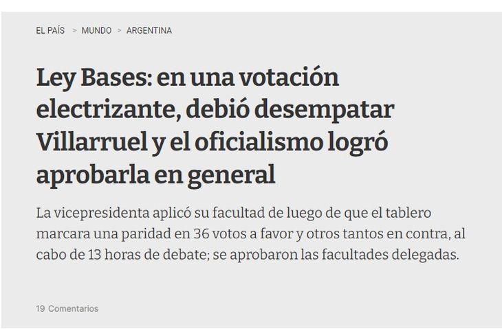 The Uruguayan newspaper highlighted in its article the role of Vice President Victoria Villarruel.