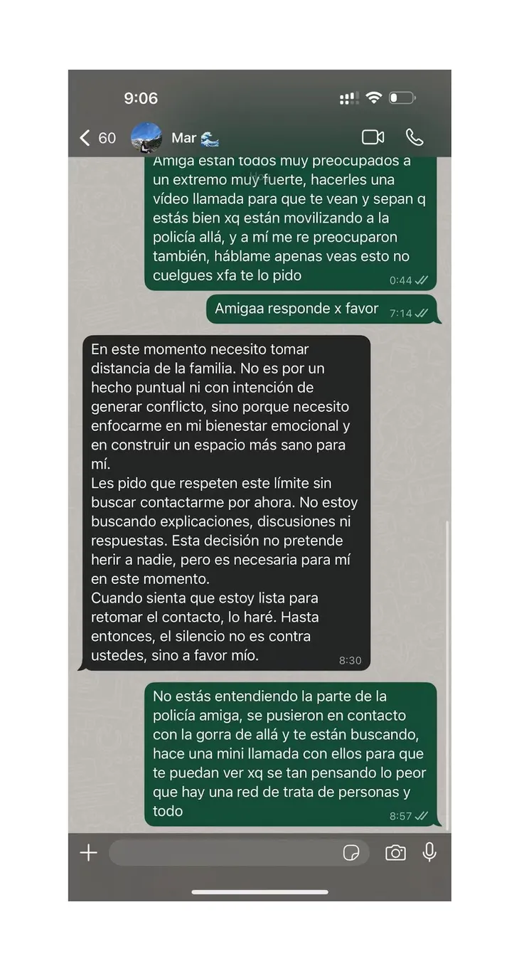 El mensaje de Mariana con un amigo.