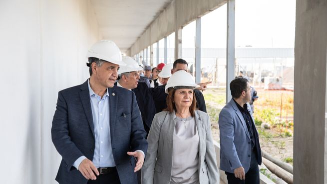 Patricia Bullrich y Jorge Macri en la construcción del penal de Marcos Paz.