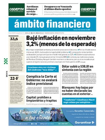 Tapa Edicion Impresa del 2018-12-14