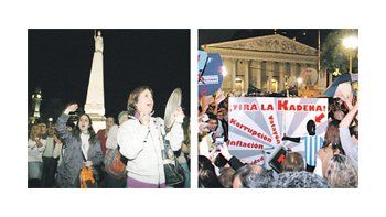 Cerca de 60 mil vecinos se manifestaron anoche en varios barrios de la Capital Federal en respuesta a una agenda variada a partir de redes sociales. En la foto, una plaza casi llena y carteles críticos a los políticos.