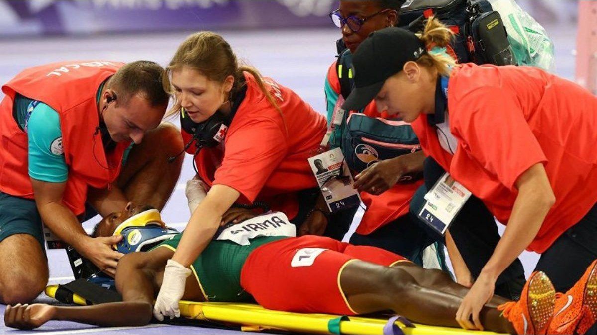Olympic scare: Ethiopian runner suffers serious fall and is left unconscious on the track
