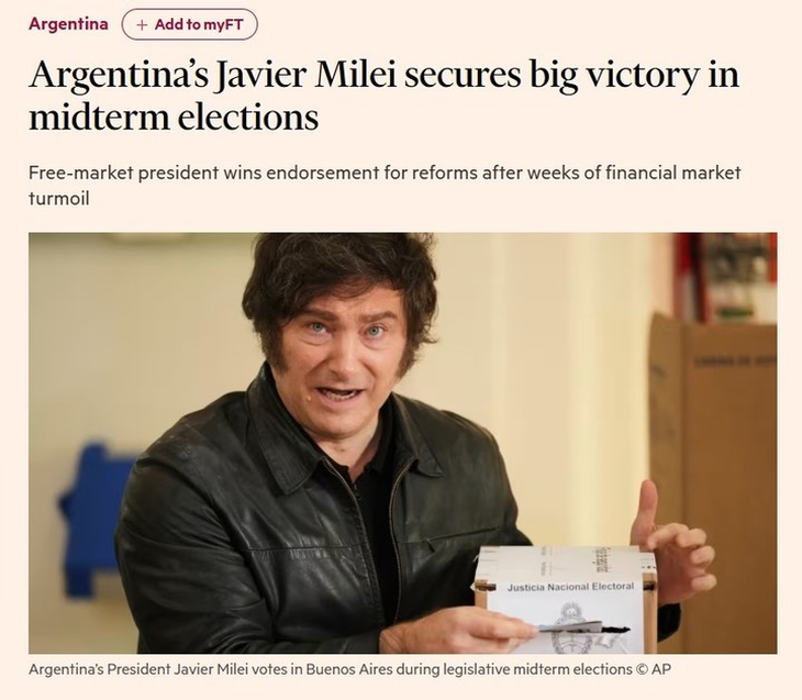 Así reflejó Financial Times el triunfo de LLA. Así reflejó Financial Times el triunfo de LLA.